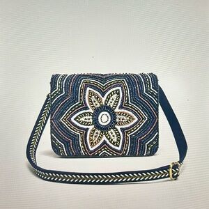 Embellished Blue Floral Crossbody Messenger Bag